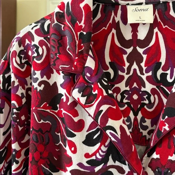 *2 Pieces SOMA Long Sleeve Top & Wide Leg Drawstring Bottoms Pajamas Loungewear - Picture 10 of 16